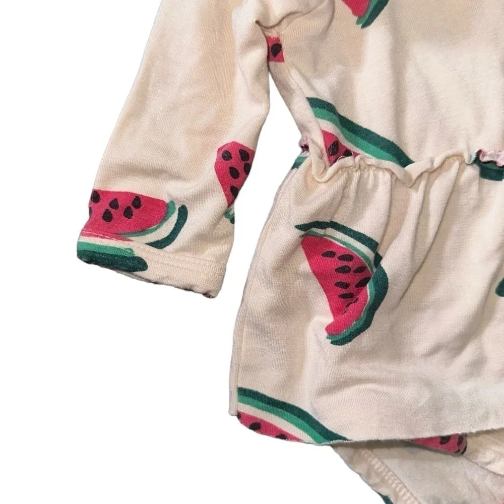 Spearmint Love Baby Watermelon Skirted Long Sleeve Soft Bamboo Bodysuit Sz 0-3 M